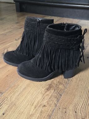 rebels Black Suede Fringe Braided Ankle Boots